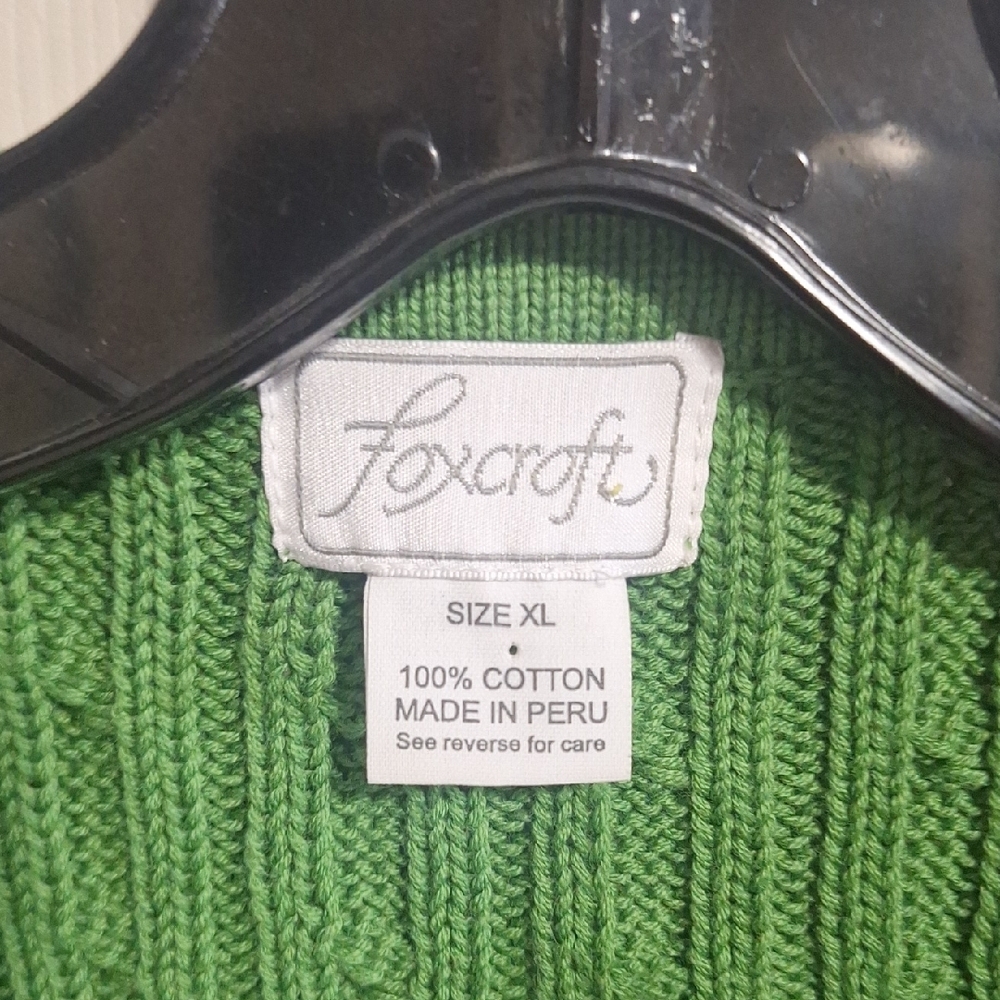 Vintage Foxcroft Green Cotton Cable Knit V-Neck Button Up Sweater Vest-XL - Picture 2 of 5